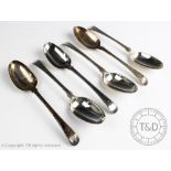 A near set of six early George III silver table spoons, Thomas and William Chawner, London 1764,