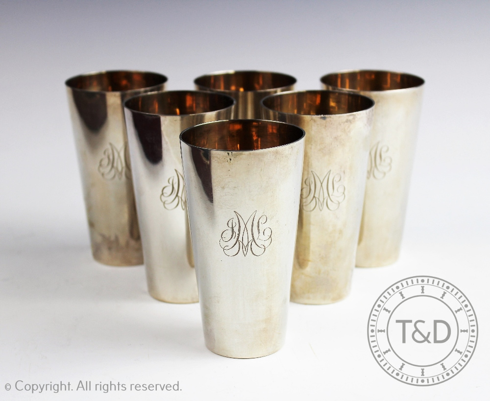 A set of six German 800 standard silver beakers,