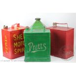 Four vintage petrol cans to include; motor ' BP' spirit, Shell motor spirit,