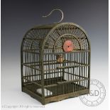 A French painted wood hanging bird cage, with dome top, 34cm,