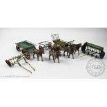 A collection of five Kayron diecast farm toys, comprising a horse and trailer, a horse and hay cart,