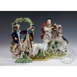 A 19th century Staffordshire pottery flat back model of David and the lion, 32cm high,