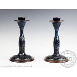 A Pair of Doulton Lambeth Art Nouveau stoneware candlesticks, impressed marks,