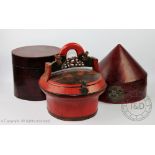 A Chinese lacquered conical hat box, 27cm high,