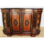 A Victorian ebonised and inlaid amboyna credenza,