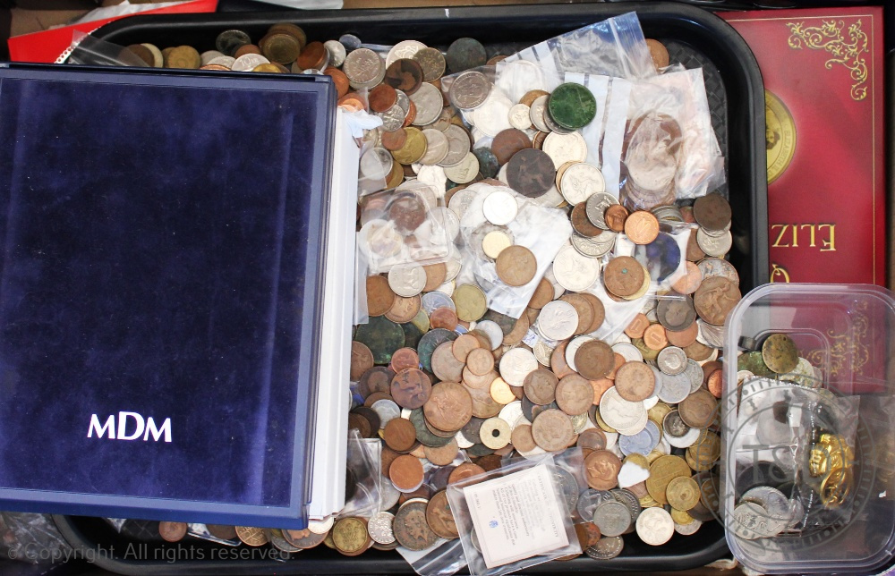 A miscellany of copper and cupro nickel coins and a folder of bank notes (Qty)
