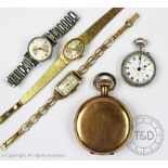 A collection of assorted watches, to include; a silver cased fob watch with white enamel dial,