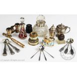A collection of silver and objects of virtue to include; four kings pattern silver mustard spoons,