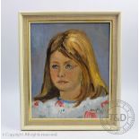 English School (20th century), Oil on board, Portrait of a young girl facing dexter,