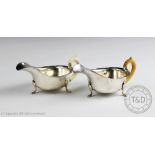 A near pair of ivory handled sauce boats, Viners Ltd, Sheffield 1937,