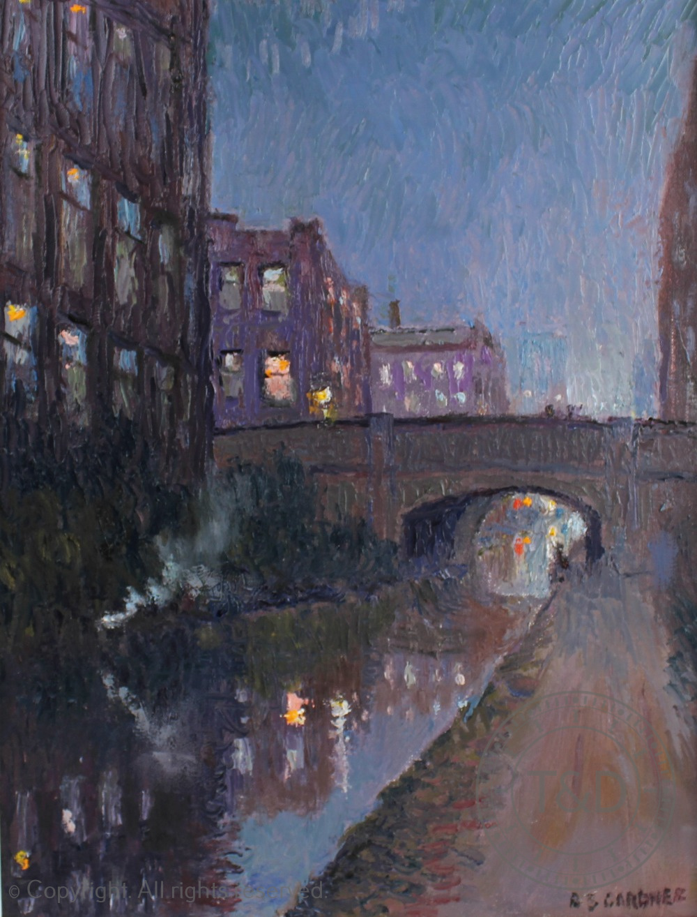 Reg Gardner (b1948), Oil on canvas, Beswick Street Bridge Ashton Canal - Manchester, Signed, 43. - Image 2 of 3
