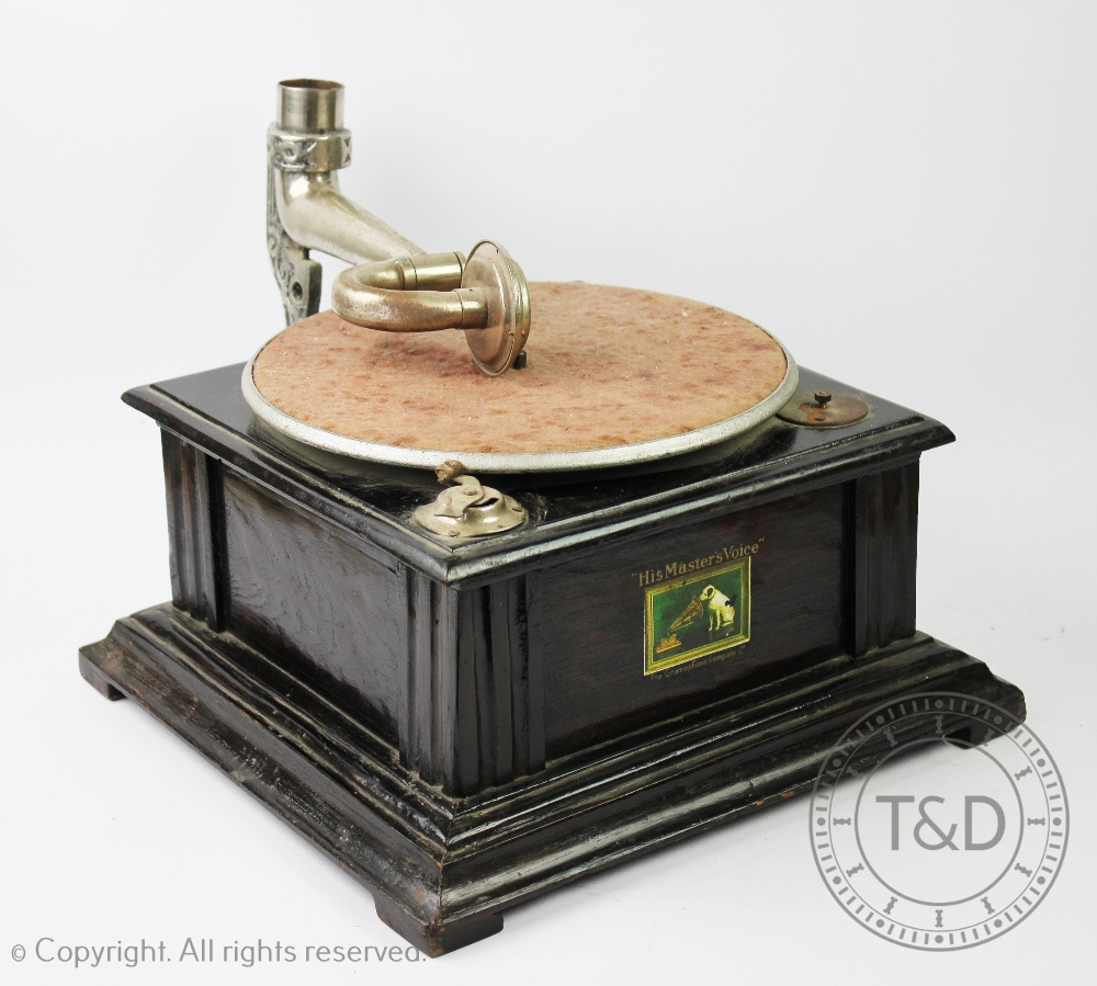 An early 20th century HMV gramophone, with horn (detached),