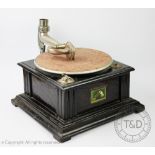 An early 20th century HMV gramophone, with horn (detached),