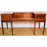 An Edwardian inlaid mahogany desk / sideboard, with six small drawers and two larger drawers,