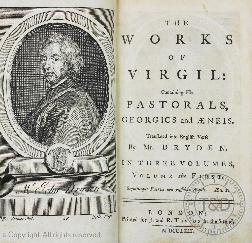 DRYDEN (J), THE WORKS OF VIRGIL, 3 vols, engraved frontis to Vol 1 and numerous engraved plates, - Image 3 of 3