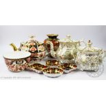 A Spode 1956 pattern, early 19th century, teapot, with a Royal Crown Derby 2444 pattern ovoid vase,