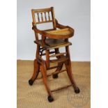 An Edwardian beech childs high chair,