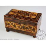 A late 19th century Tunbridge Ware rosewood two division tea caddy,