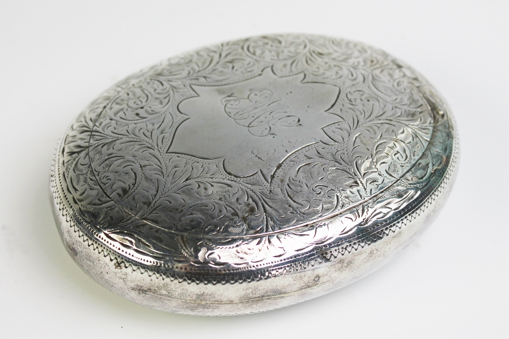 A Victorian engraved silver oval tobacco box, Chester 1898, 3. - Image 2 of 3