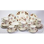 A Royal Tuscan Windsor pattern tea service comprising; a teapot, six teacups and saucers,