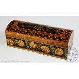 A late 19th century Tunbridge Ware rosewood domed top pen box by Edward Nye,