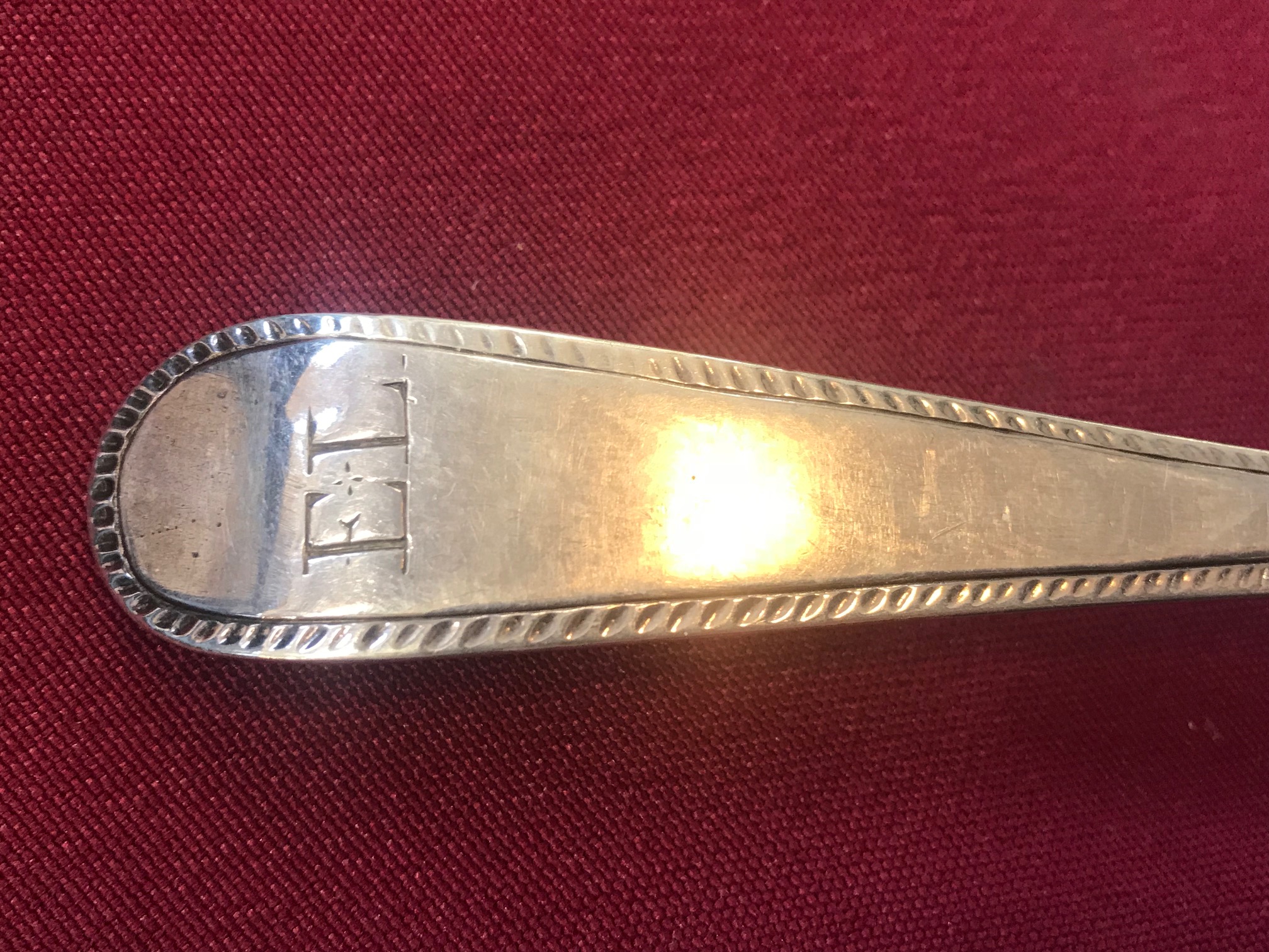 An Old English spoon with feather edge, bearing first duty mark (London 1 Dec 1784- 28th May 1785), - Image 2 of 5