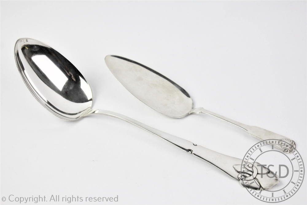 A large Danish Silver Art Nouveau basting spoon, assayer Christian F. Heise, maker Carl.M.