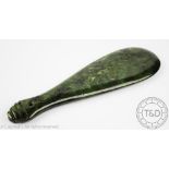 A New Zealand 'jade' Maori pounamu mere club of plain polished form,