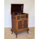 A pre-war Anglo-Indian carved rosewood gramophone cabinet,
