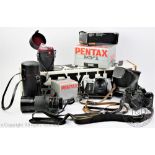 A collection of photography equipment and ephemera to include a Pentax MV1 camera with 1:1.