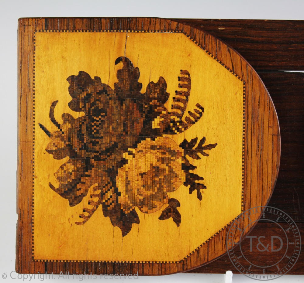 A late 19th century Tunbridge Ware rosewood book slide, decorated with two floral marquetry panels, - Image 3 of 3