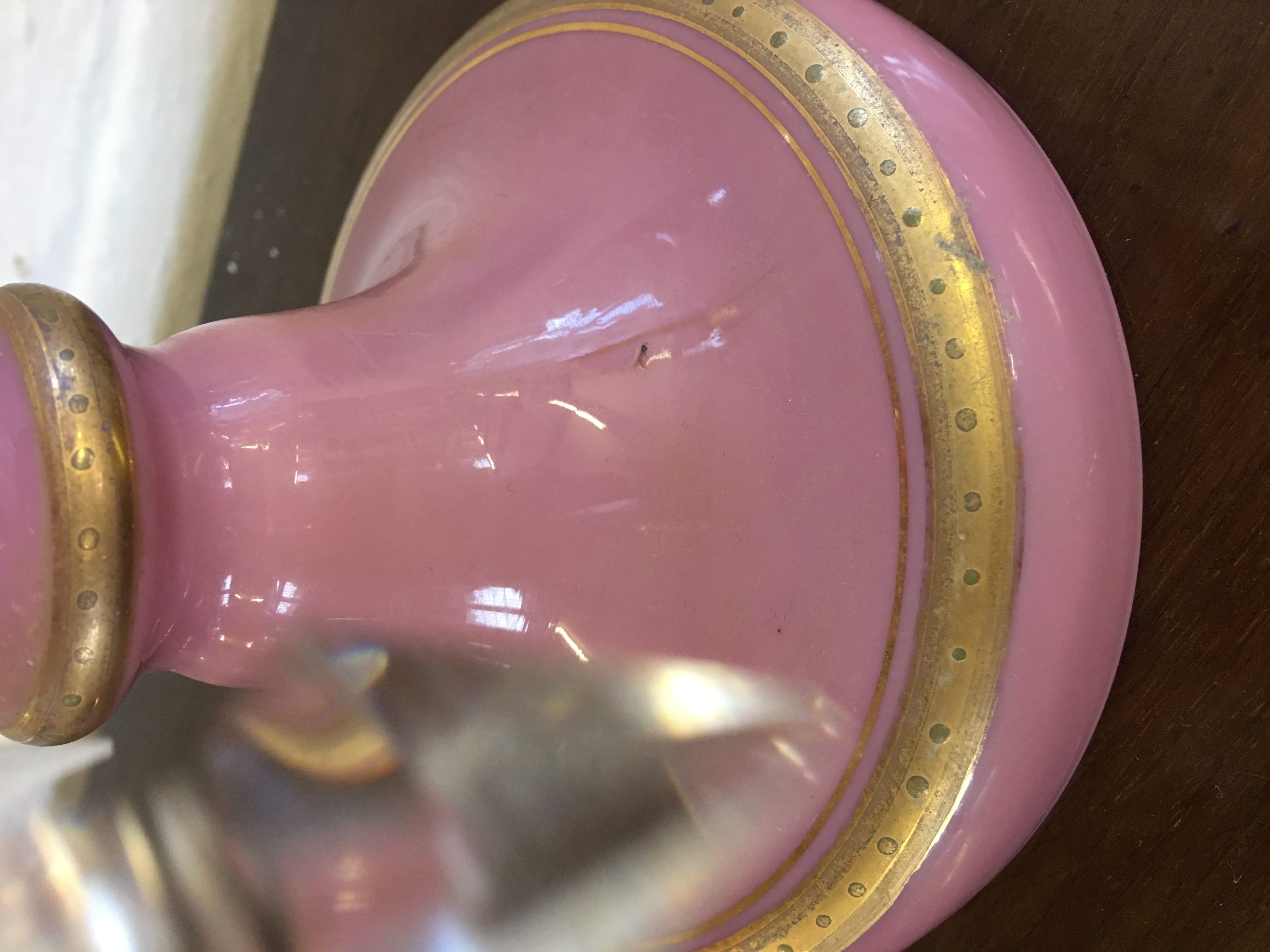 A pair of late Victorian pink opaline glass lustres, - Image 8 of 12