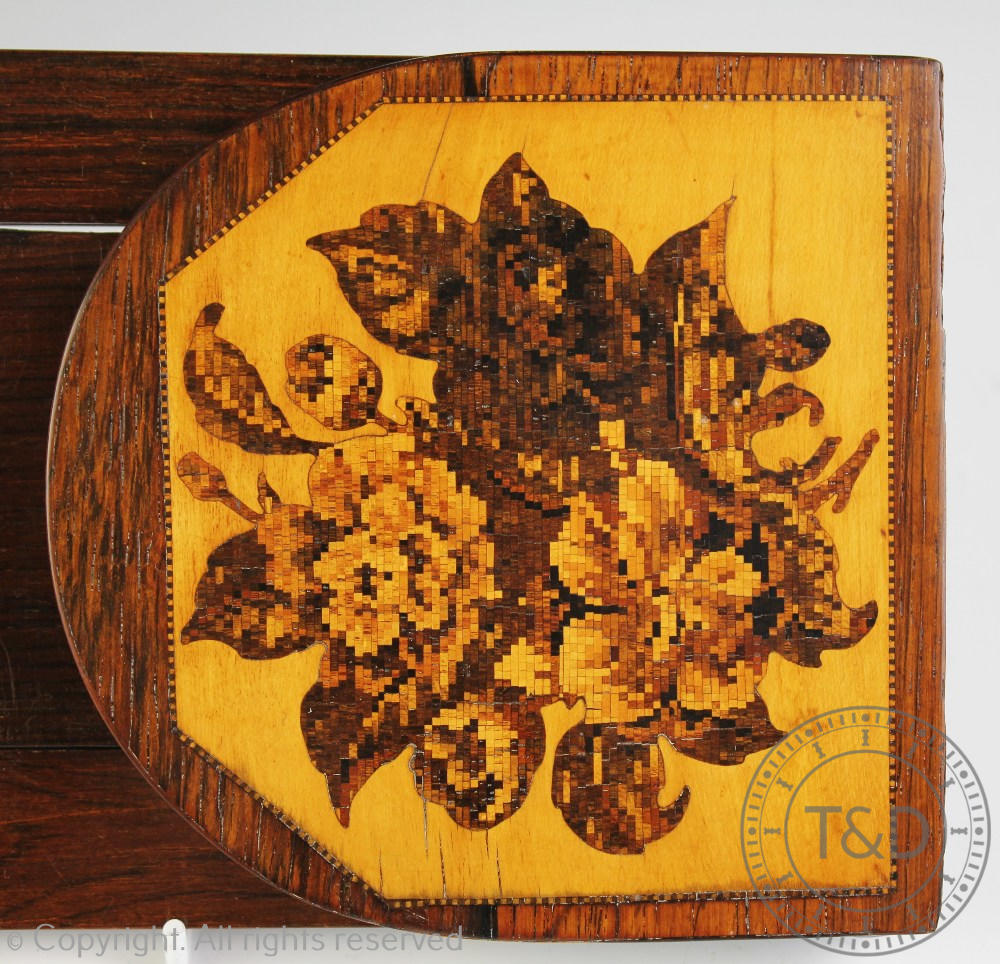 A late 19th century Tunbridge Ware rosewood book slide, decorated with two floral marquetry panels, - Image 2 of 3