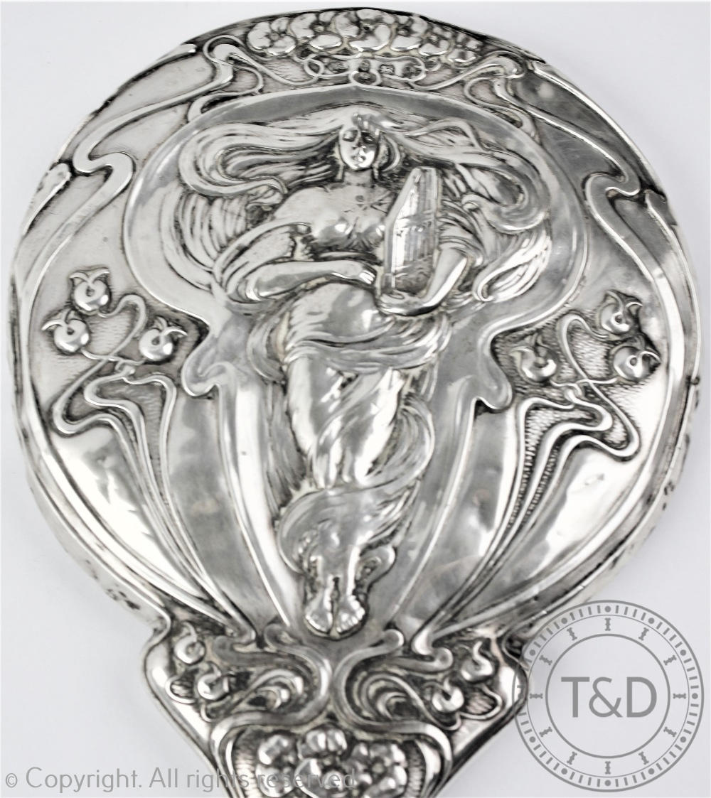 A silver Art Nouveau dressing table hand mirror, William Aitken, Birmingham 1903, - Image 2 of 7