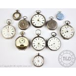 A collection of assorted silver cased pocket watches and fob watches,