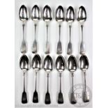 A set of twelve silver fiddle pattern teaspoons, Henry Holland, London 1863,