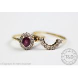 A ruby and diamond cluster ring and matching shaped diamond set band,