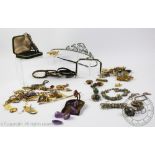 A collection of assorted jewellery to a tray, to include; an Art Deco paste set tiara,