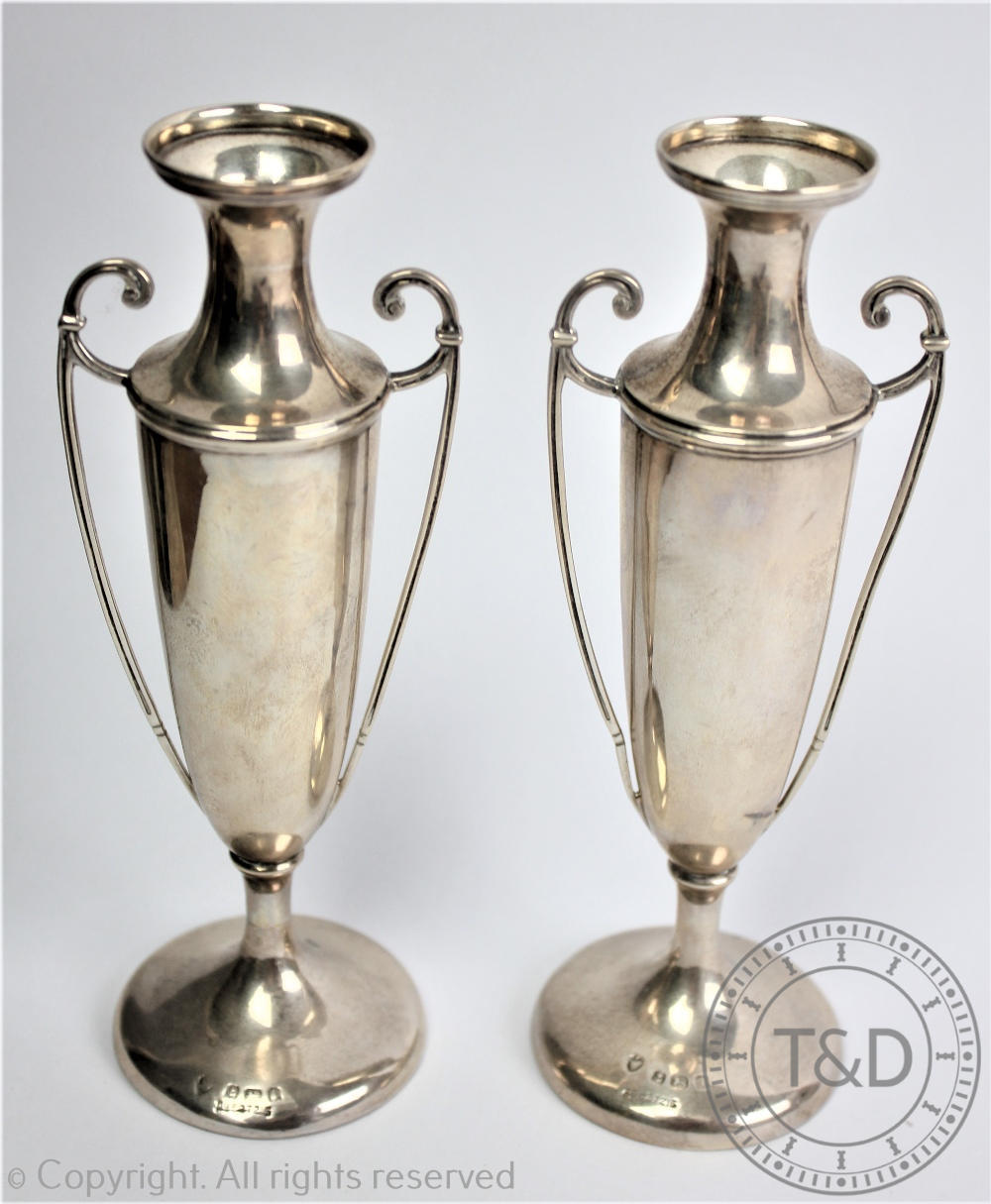 A pair of Edwardian silver posy vases, Williams Ltd Birmingham 1908,