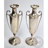 A pair of Edwardian silver posy vases, Williams Ltd Birmingham 1908,