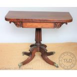 A William IV mahogany tea table, on carved and hipped legs, 73cm H x 91.