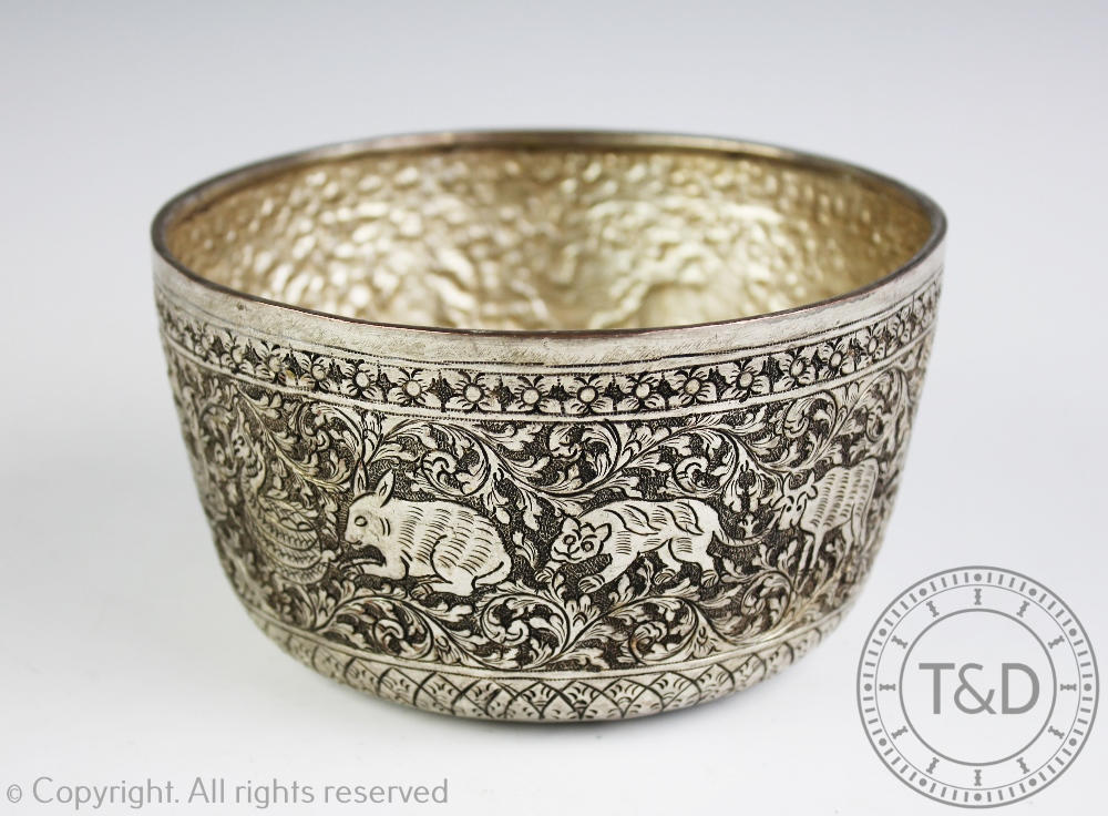 A Burmese white metal bowl, early 20th century, - Image 2 of 5