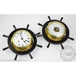 A Schatz brass bulkhead clock and barometer,