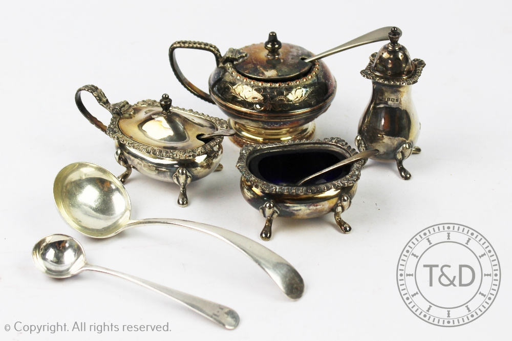 A three piece silver condiment set, Birmingham 1968,