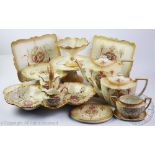 A selection of Fielding's Crown Devon Spring pattern tea wares to include a strawberry stand