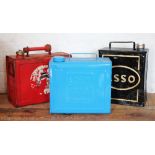 Three vintage Esso petrol cans, comprising an Esso Blue, 28cm wide, an Esso Motor Boat, 31.