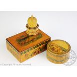 A 19th century white Tunbridge Ware box, decorated with a fish, butterflies and flowers, 11ccm wide,