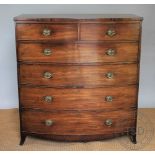A Regency mahogany bow front chest, of two short and four graduated long drawers,