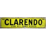 A vitreous enamel advertising sign for 'Clarendo for all farm stock', 20.5cm x 90.