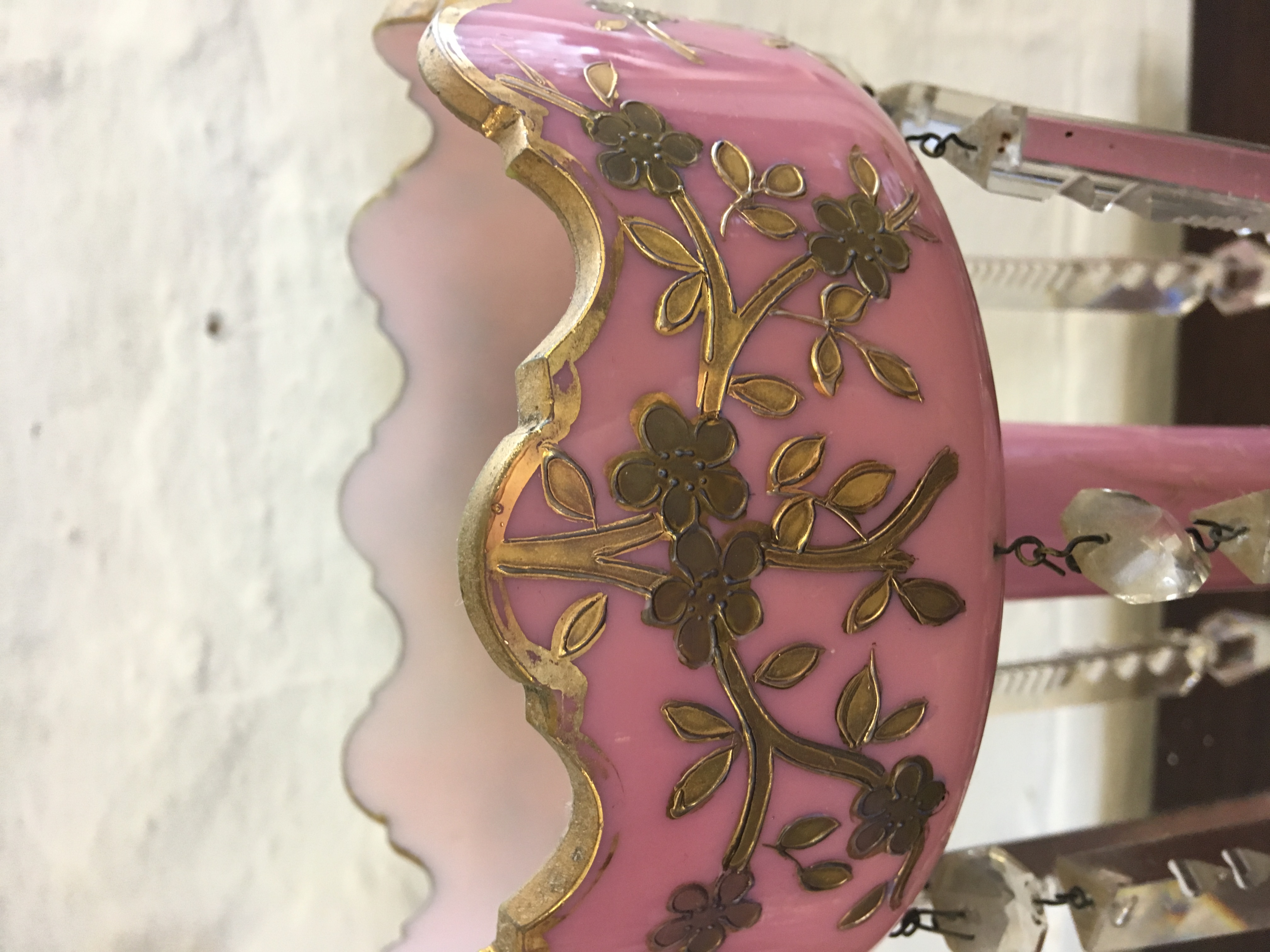 A pair of late Victorian pink opaline glass lustres, - Image 3 of 12